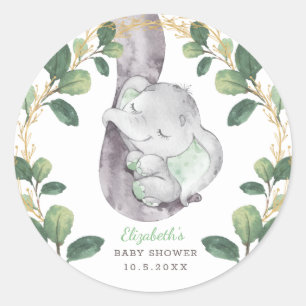 Niedliches Schlafbaby Elephant Greenerity Gold Dus Runder Aufkleber