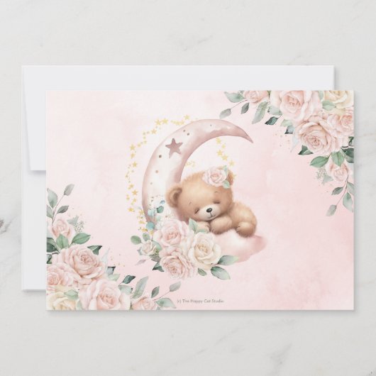 Niedliches Schlafbärenmoon Blush Bloral Baby Dusch Save The Date (Rückseite)