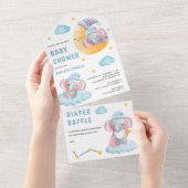 Niedliches SchlafElephant Crescent Moon Babydusche All In One Einladung (Abreißen)