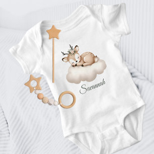 Niedliches Schlafen Baby Deer auf der Cloud Girly Strampler