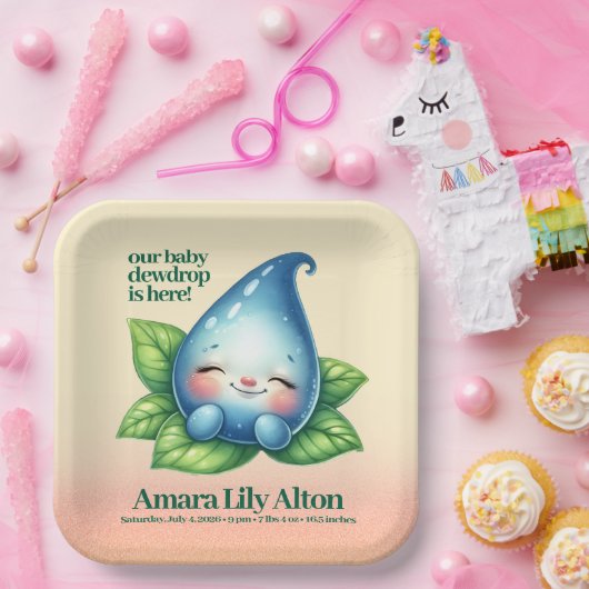 Niedliches Schlafen Baby Dewdrop Baby Dusche Willk Pappteller (Party)