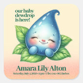 Niedliches Schlafen Baby Dewdrop Baby Dusche Willk Quadratischer Aufkleber (Vorderseite)