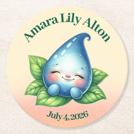 Niedliches Schlafen Baby Dewdrop Kinderdusche Runder Pappuntersetzer (Vorderseite)