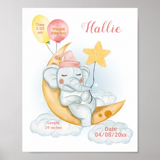 Niedliches Schlafen Baby Elephant Geburtsstaates Poster (Vorne)