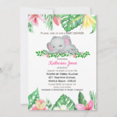 Niedliches Schlafen Baby Elephant Tropical Blume Einladung (Vorderseite)