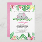 Niedliches Schlafen Baby Elephant Tropical Blume Einladung (Vorne/Hinten)