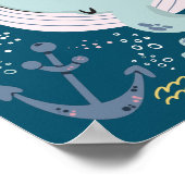 Niedliches Schlafen Blauer Wal Unterwasser Doodle  Poster (Ecke)