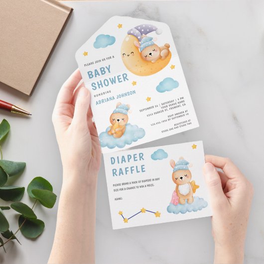 Niedliches Schlafen Bunny Crescent Moon Babydusche All In One Einladung