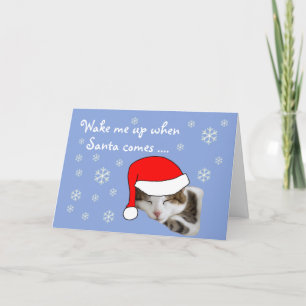 Niedliches Schlafen Cat Weihnachtsmannmütze Schnee Feiertagskarte