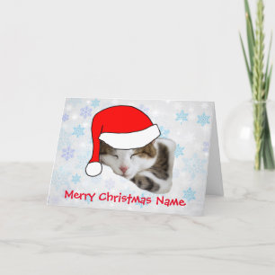 Niedliches Schlafen Chat Weihnachtsmannmütze Weihn Feiertagskarte