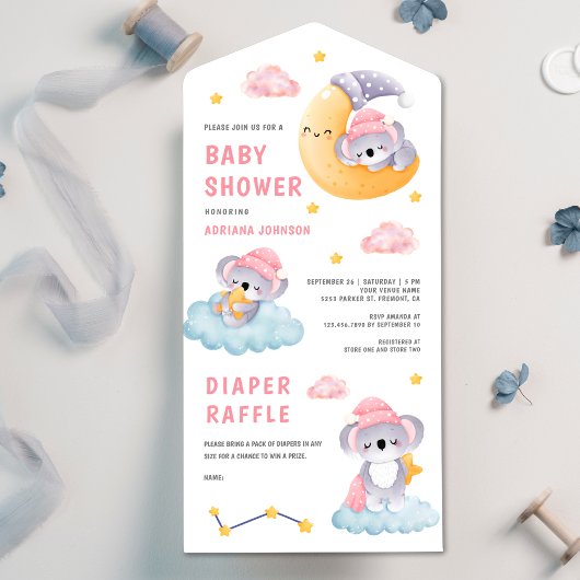 Niedliches Schlafen Koala Bären Crescent Moon Baby All In One Einladung