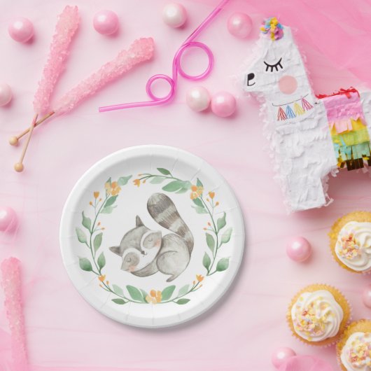 Niedliches Schlafen Raccoon Kranz Pappteller (Party)