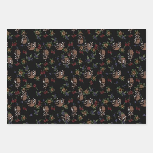 Niedliches Schlafen Raccoon Muster Geschenkpapier Set (Vorderseite)