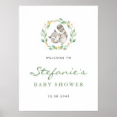 Niedliches Schlafen Raccoon Wreath Baby Dusche Wil Poster (Vorne)