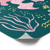 Niedliches Schlafen Rosa Fisch Unterwasser Doodle  Poster (Ecke)