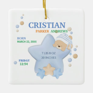 Niedliches Schlafen Teddy Bear Baby Boy Birth Stat Keramikornament
