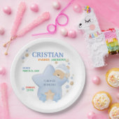 Niedliches Schlafen Teddy Bear Baby Boy Birth Stat Pappteller (Party)