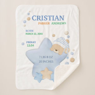 Niedliches Schlafen Teddy Bear Baby Boy Birth Stat Sherpadecke