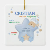 Niedliches Schlafen Teddy Bear Baby Boy Geburtsstu Keramikornament (Rückseite)