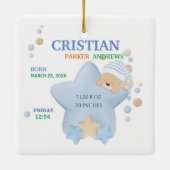 Niedliches Schlafen Teddy Bear Baby Boy Geburtsstu Keramikornament (Rückseite)