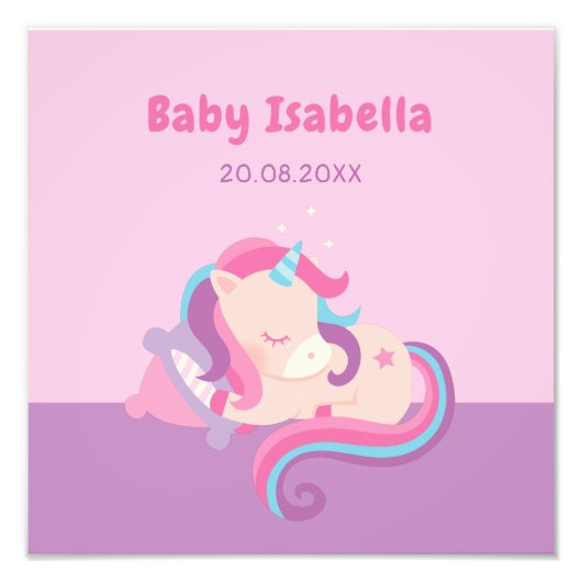 Niedliches Schlafen Unicorn Baby Girl Kinderzimmer Fotodruck (Vorne)