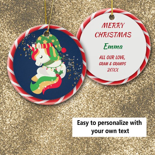 Niedliches Schlafen Weihnachten Einhorn mit Goldst Keramik Ornament