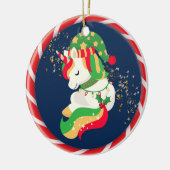 Niedliches Schlafen Weihnachten Einhorn mit Goldst Keramik Ornament (Links)
