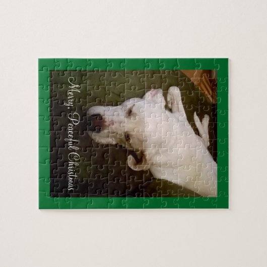 Niedliches Schlafen Weiße Welpe Hunde Weihnachten Puzzle (Horizontal)