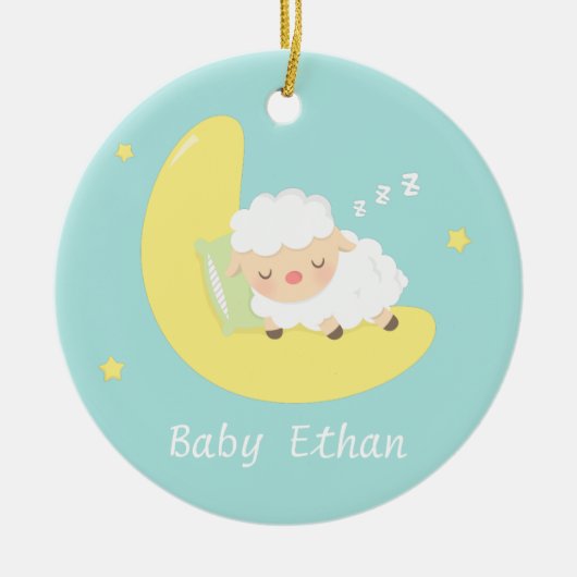 Niedliches Schlafenbaby-Lamm scherzt Keramikornament (Vorne)