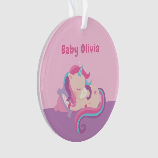Niedliches schlafendes Unicorn-Baby-Mädchen Ornament (Vorderseite)