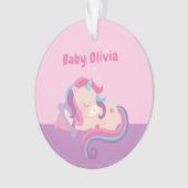 Niedliches schlafendes Unicorn-Baby-Mädchen Ornament (Vorderseite)