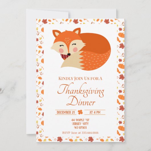 Niedliches Schlaffox Erntedank Dinner Einladung (Vorderseite)