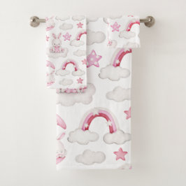 Niedliches Schlafkaninchen Bunny auf Cloud Bedtime Badhandtuch Set
