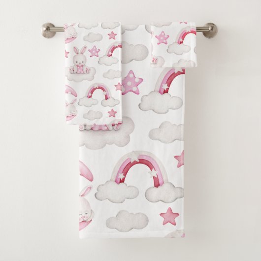 Niedliches Schlafkaninchen Bunny auf Cloud Bedtime Badhandtuch Set (Insitu)