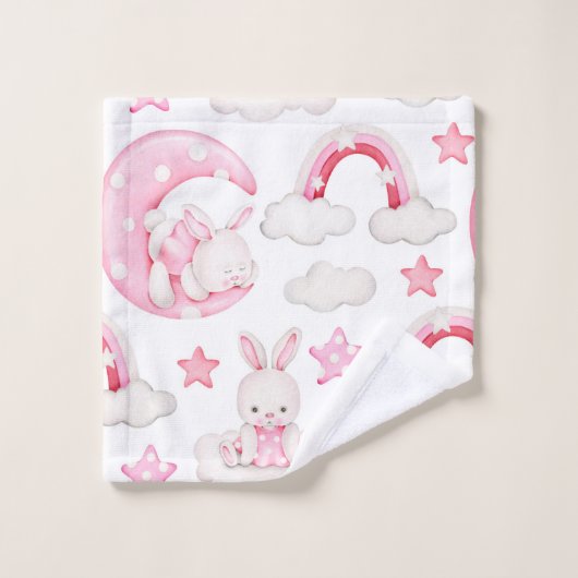 Niedliches Schlafkaninchen Bunny auf Cloud Bedtime Badhandtuch Set (Waschlappen)