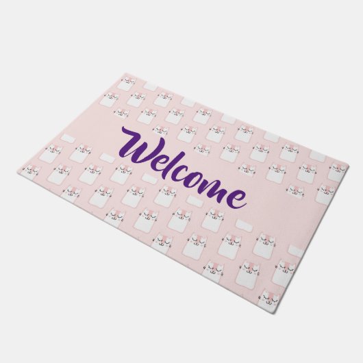 Niedliches Schlafkatzenmuster - Willkommen Fußmatte (Schrägansicht)