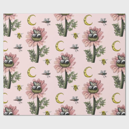 Niedliches Schlafmuster Panda Bären Faial Blumenmu Geschenkpapier (Flach)