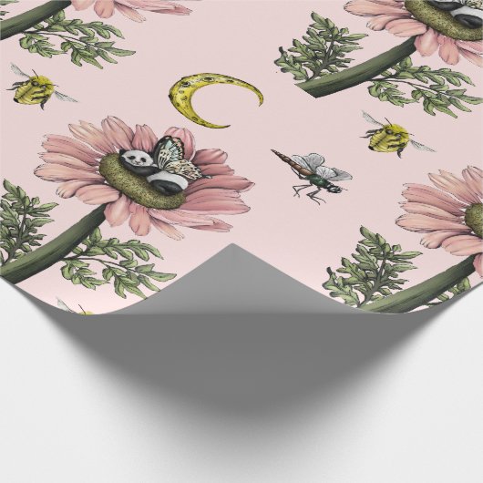 Niedliches Schlafmuster Panda Bären Faial Blumenmu Geschenkpapier (Ecke)