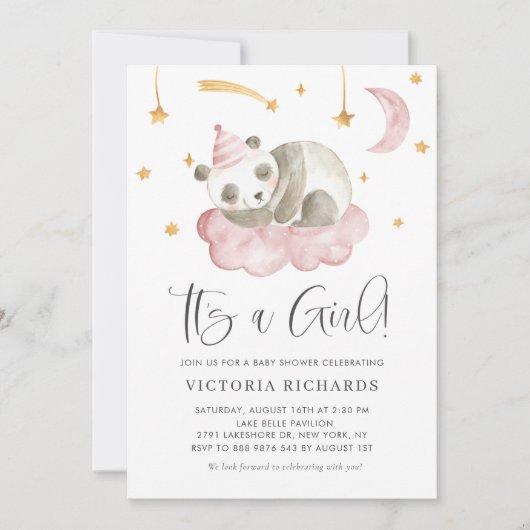 Niedliches Schlafpanda Pink Es ist eine Girl Baby Einladung (Vorderseite)