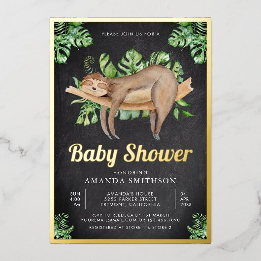 Niedliches Schlafsack-Halbpension Baby-Dusche Gold Folieneinladung (Vorderseite)