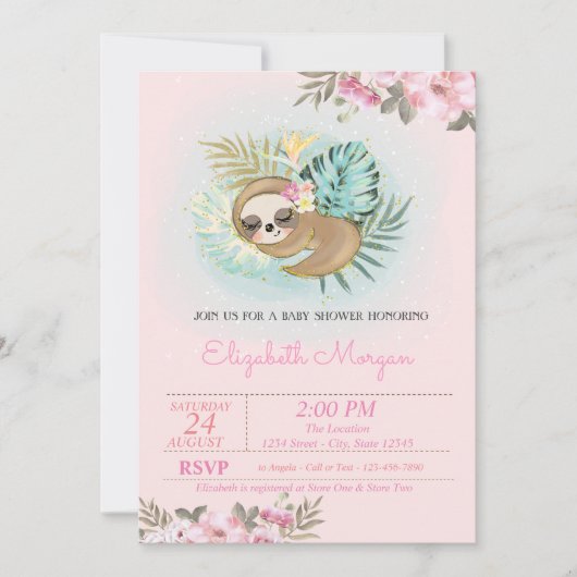 Niedliches Schlafsessel Floral Baby Dusche Einladung (Vorderseite)