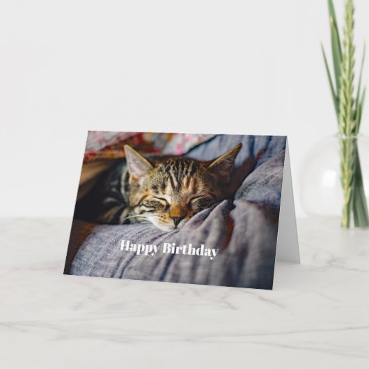 Niedliches Schlaftablett Katze Foto Geburtstag Karte (Vorderseite)