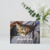 Niedliches Schlaftablett Katze Foto Geburtstag Postkarte (Stehend Vorderseite)