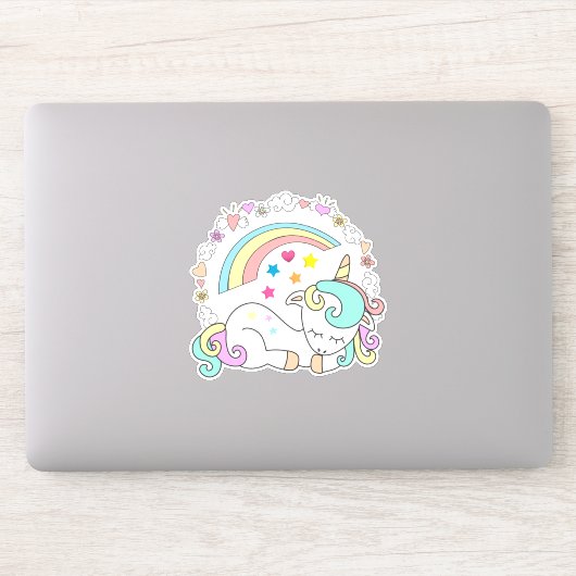 Niedliches Schlafunkorr mit Regenbogen und Girly I Aufkleber (Computer)