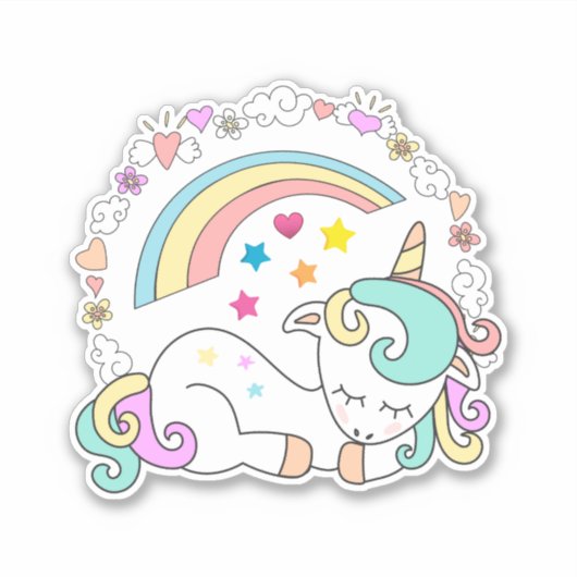 Niedliches Schlafunkorr mit Regenbogen und Girly I Aufkleber (Vorderseite)