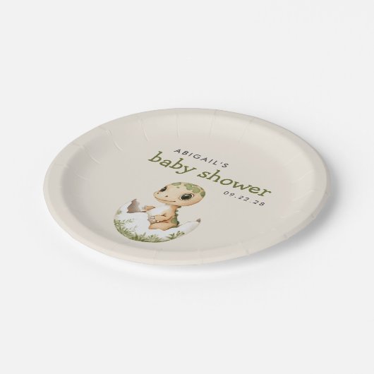 Niedliches Schlagen Dinosaur Babydusche Pappteller (Schrägansicht)