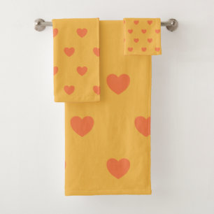 Niedliches schlichtes Gelb- und Orangenherz-Muster Badhandtuch Set