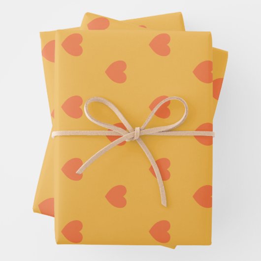 Niedliches schlichtes Gelb- und Orangenherz-Muster Geschenkpapier Set (Beispiel)