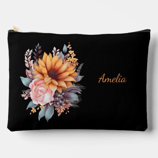 Niedliches, schlichtes Schwarz mit Blume Zubehörtasche (Vorderseite)