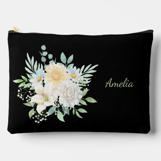 Niedliches, schlichtes Schwarz mit Blume Zubehörtasche (Vorderseite)